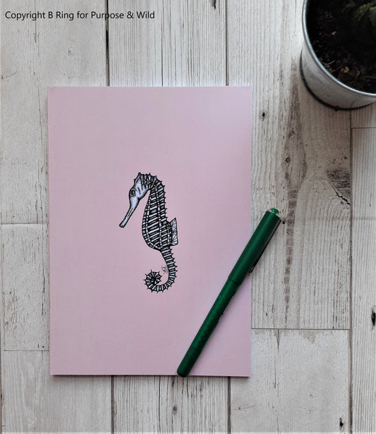 Pink Seahorse A6 Lined Notebook