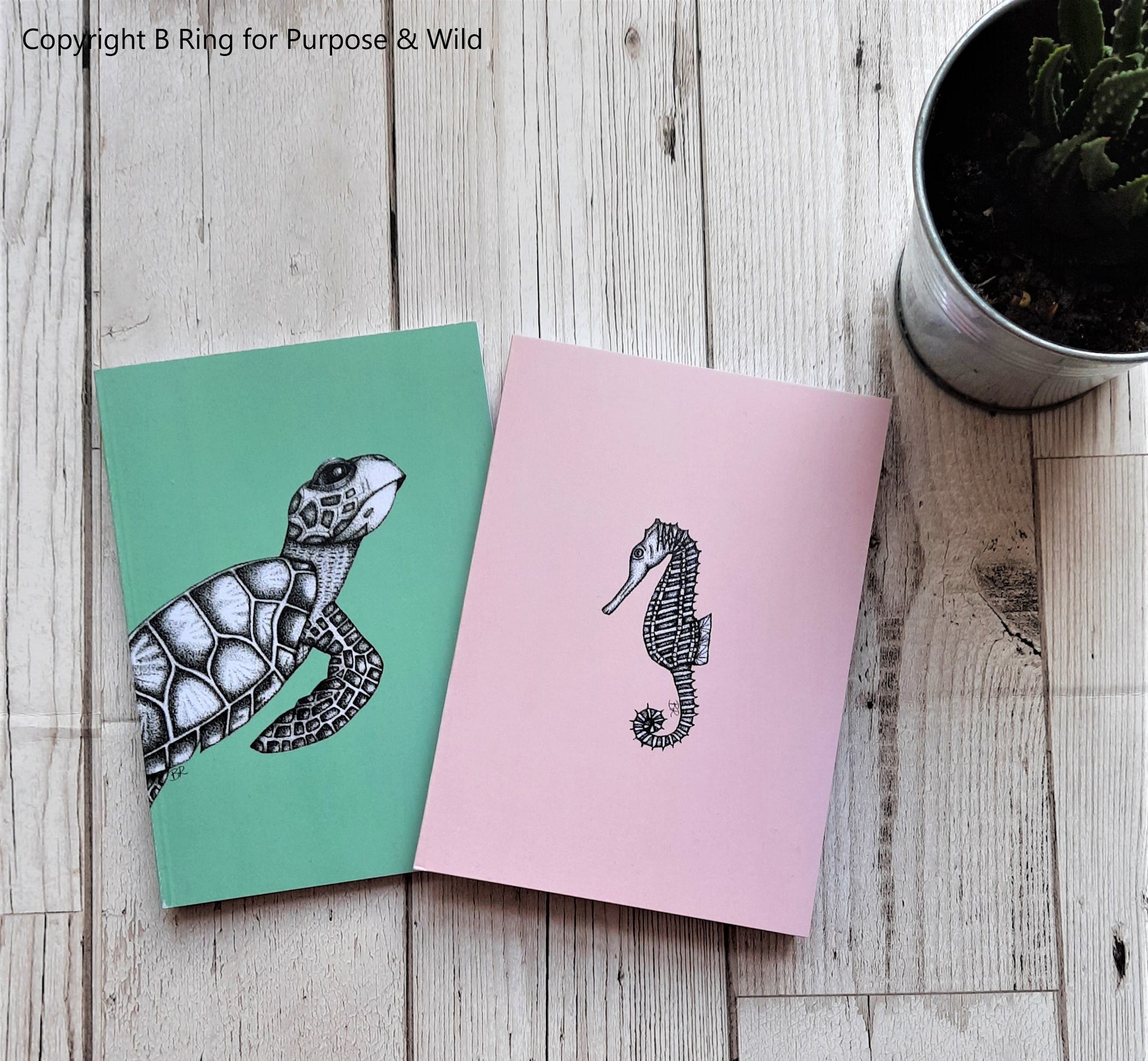 seahorse and turtle A6 ruled notebooks