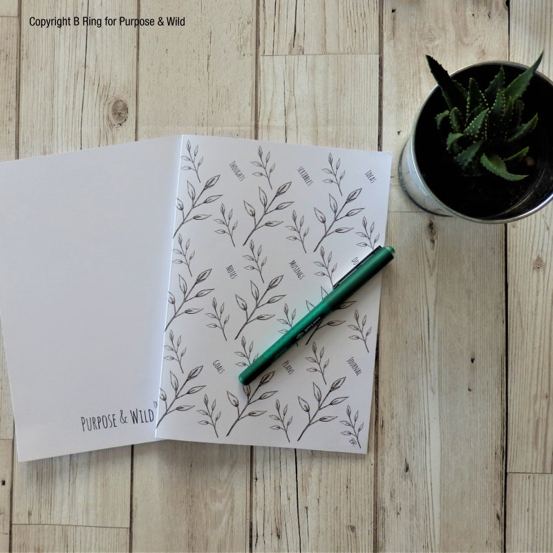 Whimsical foliage a5 eco friendly notebook with blank pages