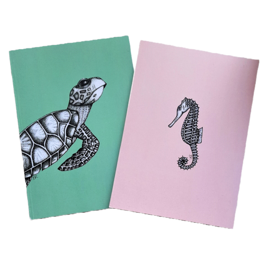 seahorse and turtle A6 ruled notebooks