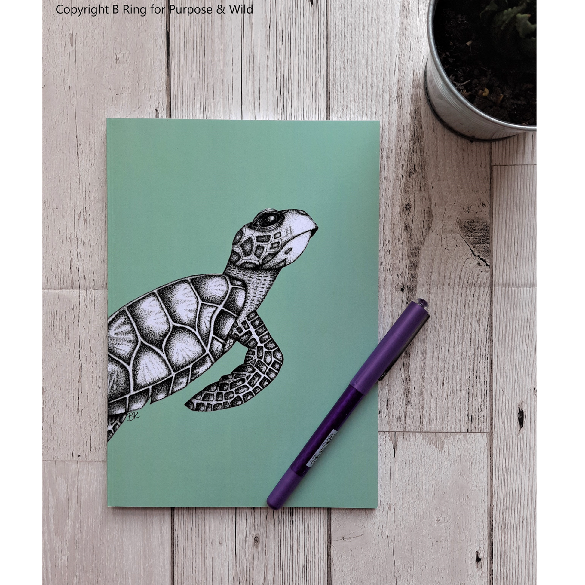 hawksbill turtle green notebook A5 lined notebook