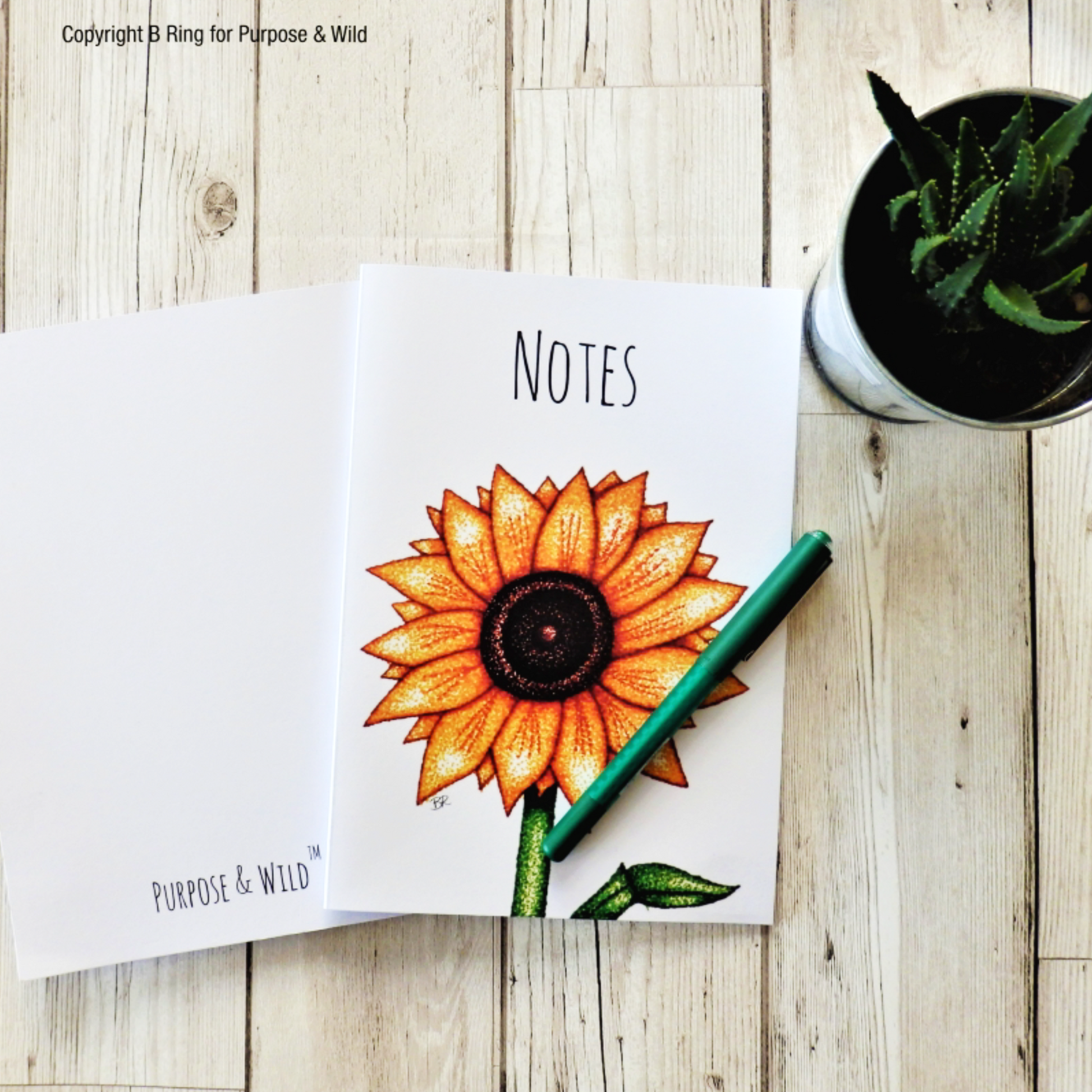 sunflower A5 recycled lined notebook